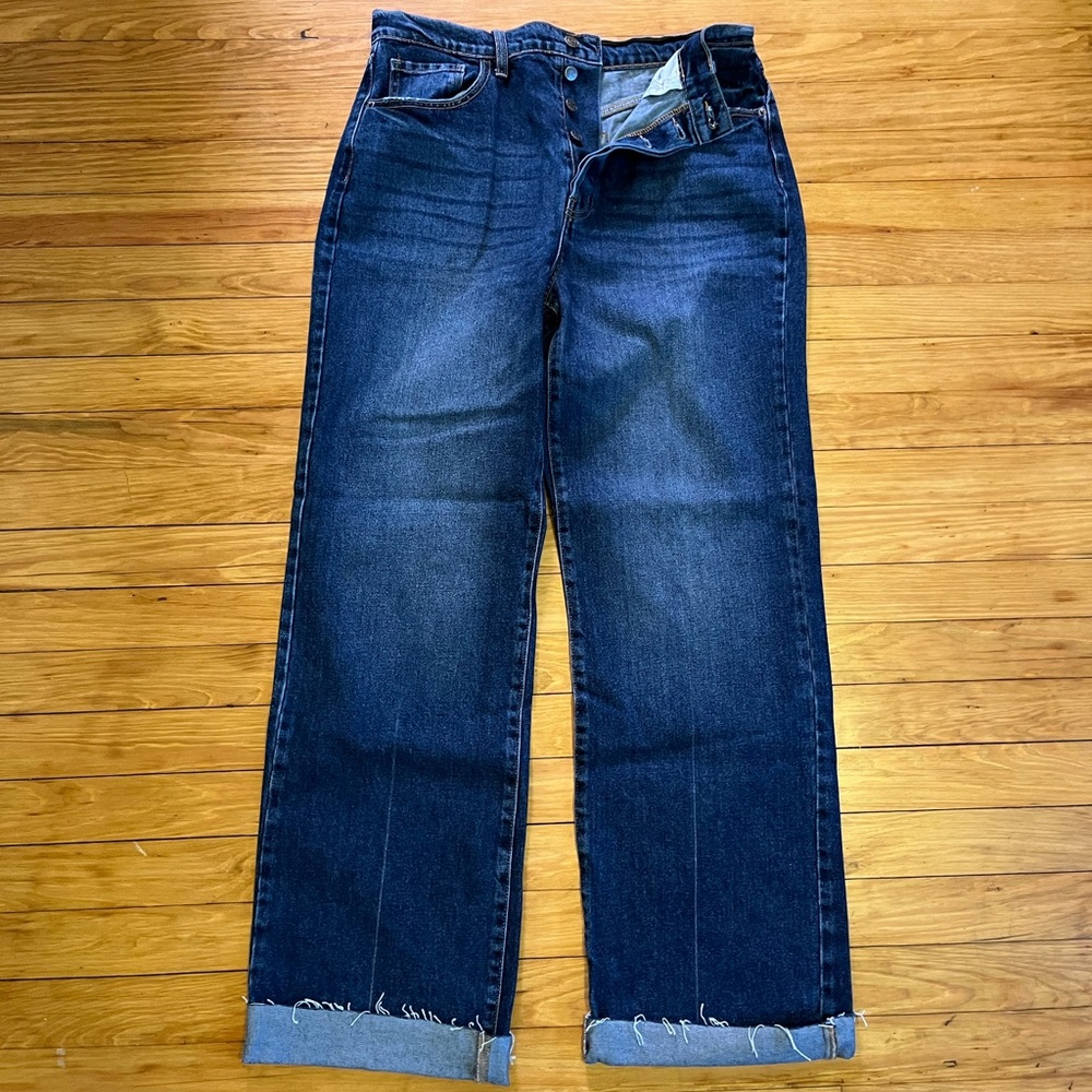 Women High Rise Raw Cuff Dad Jeans Size 13